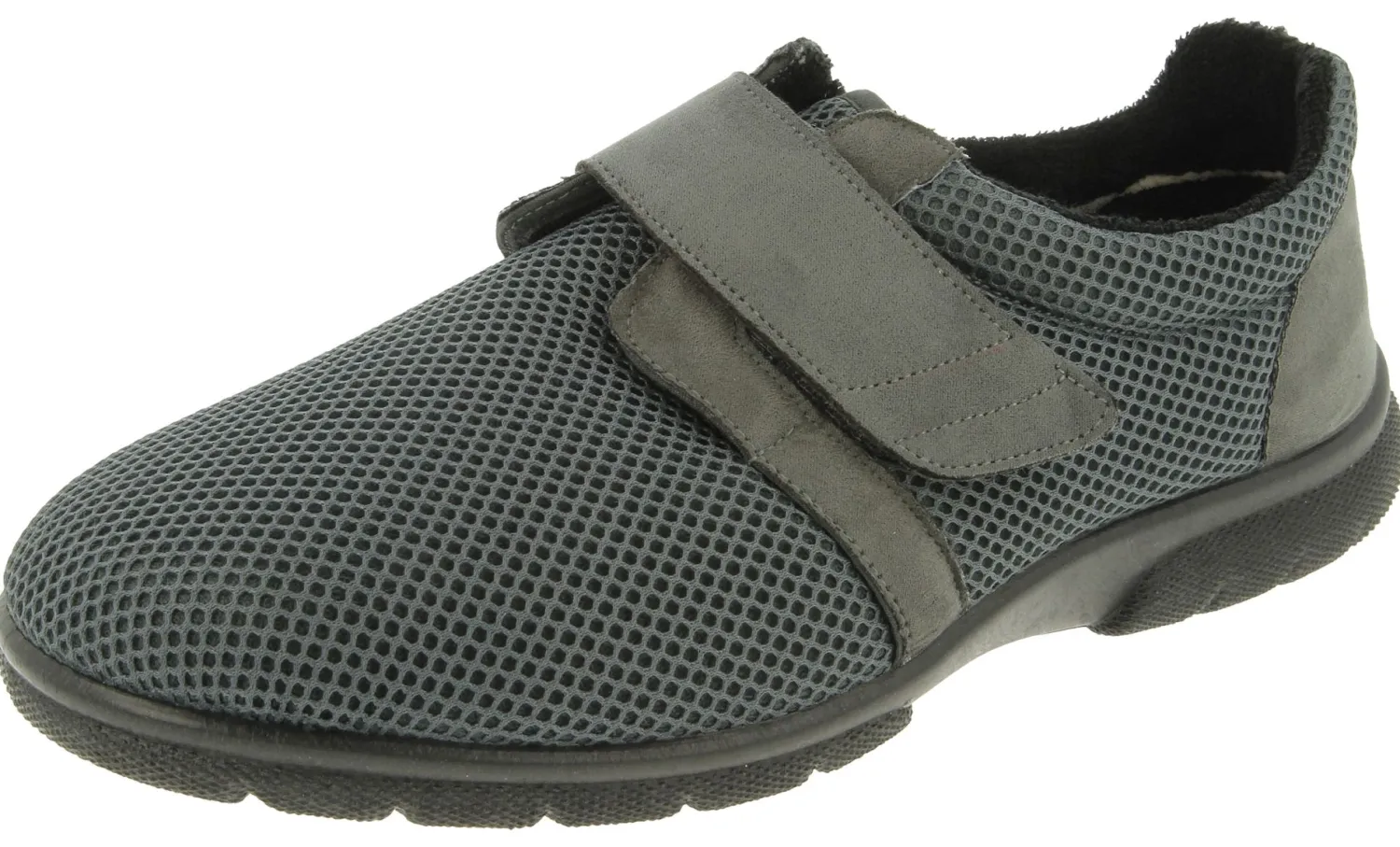 Mens Wide Fit Touch Strap Stretch Fabric House Shoe - Desmond<DB Wider Fit Shoes New