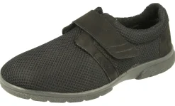 Mens Wide Fit Touch Strap Stretch Fabric House Shoe - Desmond<DB Wider Fit Shoes New