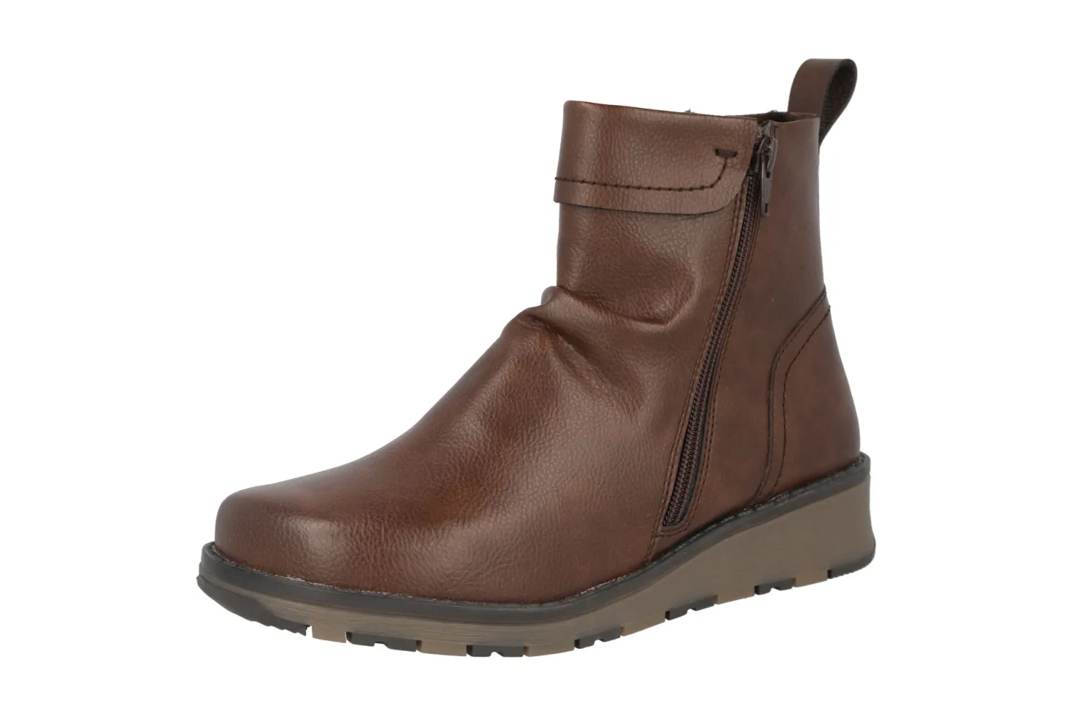 Womens Wide Fit Imitation Leather Zip Entry Ankle Boots - Deer<DB Wider Fit Shoes New