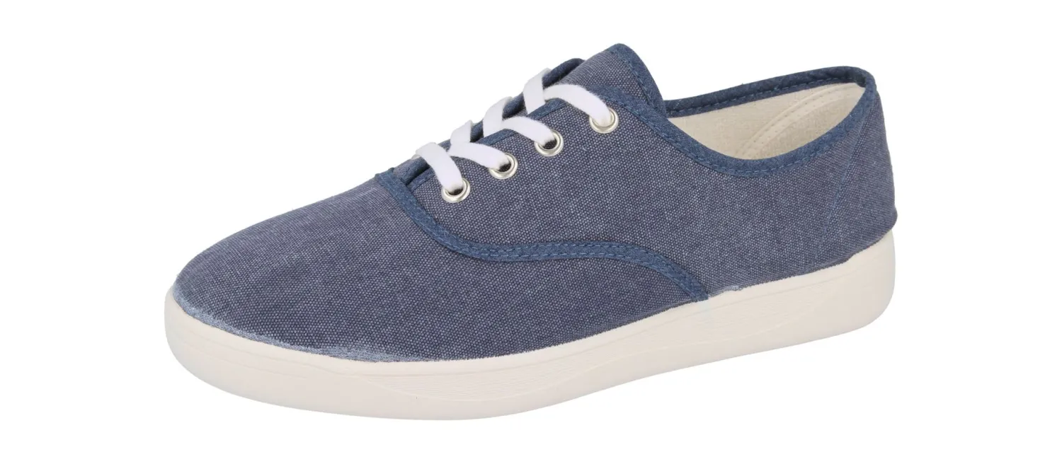 Womens Wide Fit Lace Up Canvas Pumps - Banff<DB Wider Fit Shoes Sale