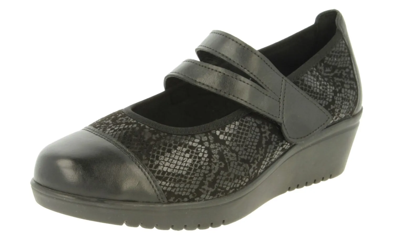 Womens Wide Fit Stretch Fabric Touch Strap Wedge Shoes - Dean<DB Wider Fit Shoes New