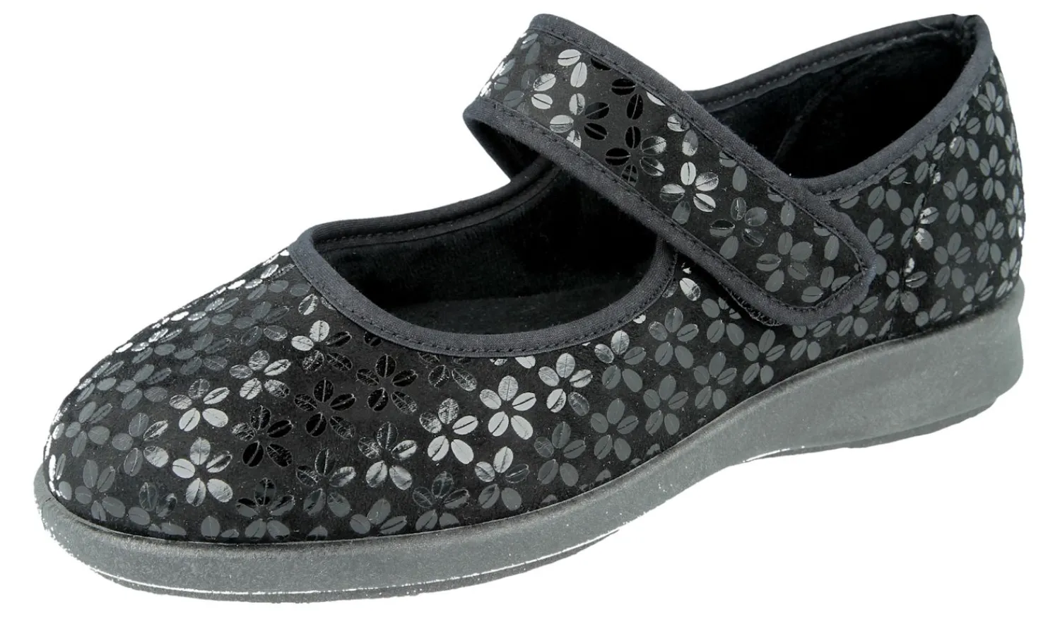 Womens Wide Fit Stretch Fabric Mary Jane House Shoes - Vermont<DB Wider Fit Shoes Discount