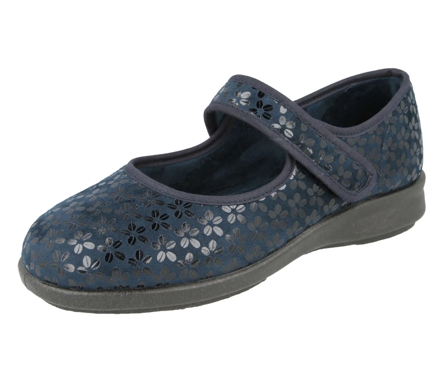 Womens Wide Fit Stretch Fabric Mary Jane House Shoes - Vermont<DB Wider Fit Shoes Discount