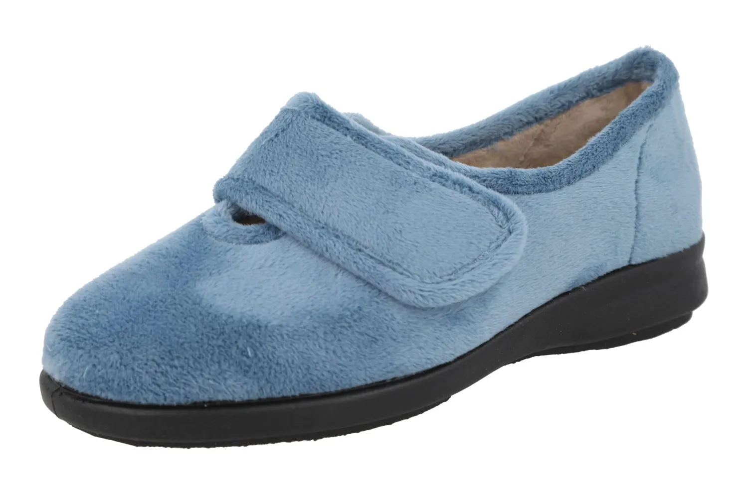 Womens Wide Fit Touch Fastening Easy Entry Slippers - Fountain<DB Wider Fit Shoes New
