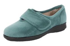 Womens Wide Fit Touch Fastening Easy Entry Slippers - Fountain<DB Wider Fit Shoes New