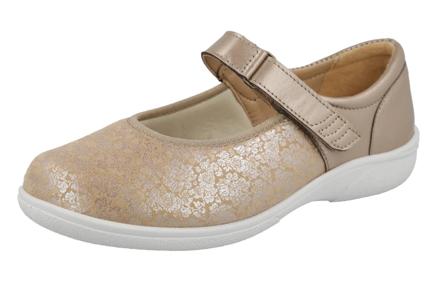 Womens Wide Fit Touch Strap Stretch Panel Flat Shoes - Roberta<DB Wider Fit Shoes New