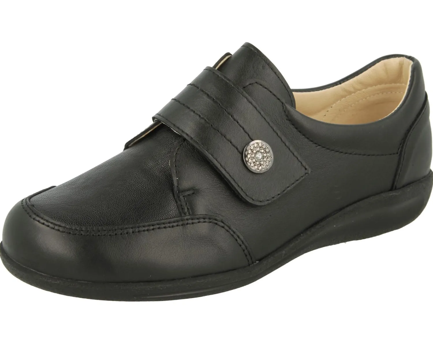 Womens Wide Fit Touch Strap Easy Access Flat Shoes - Royston<DB Wider Fit Shoes New