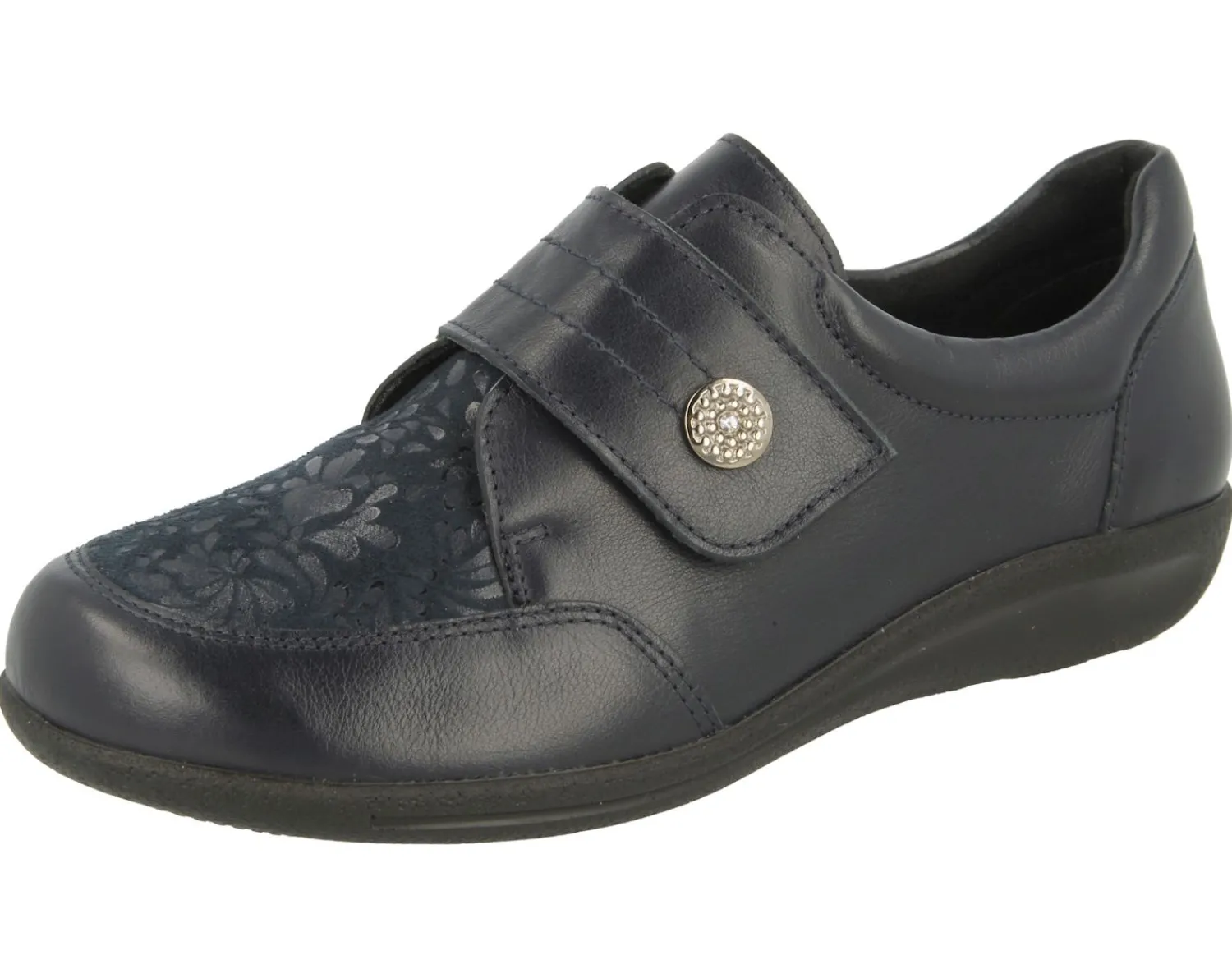 Womens Wide Fit Touch Strap Easy Access Flat Shoes - Royston<DB Wider Fit Shoes New
