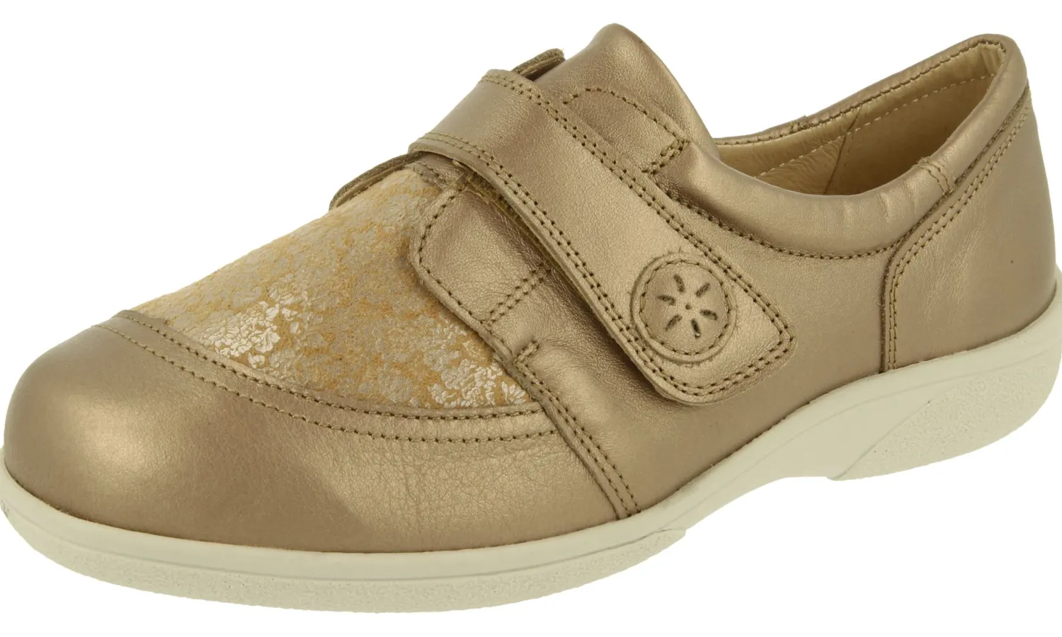 Womens Wide Fit Touch Strap Stretch Panel Flat Shoes - Owl<DB Wider Fit Shoes Fashion