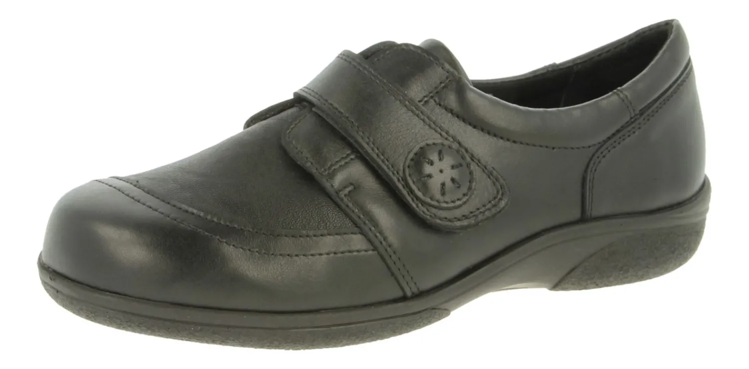 Womens Wide Fit Touch Strap Stretch Panel Flat Shoes - Owl<DB Wider Fit Shoes Fashion