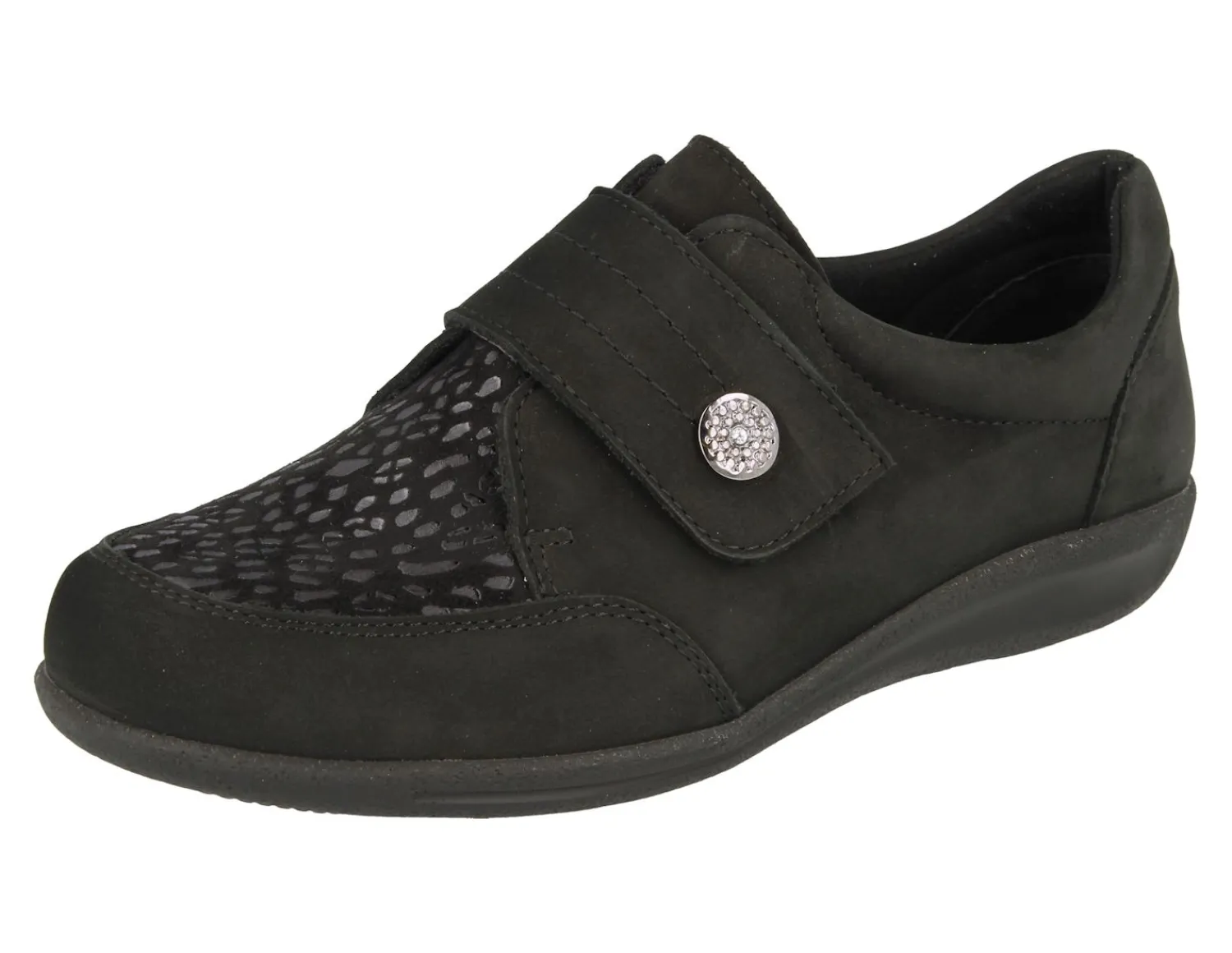 Womens Wide Fit Touch Strap Easy Access Flat Shoes - Royston<DB Wider Fit Shoes New